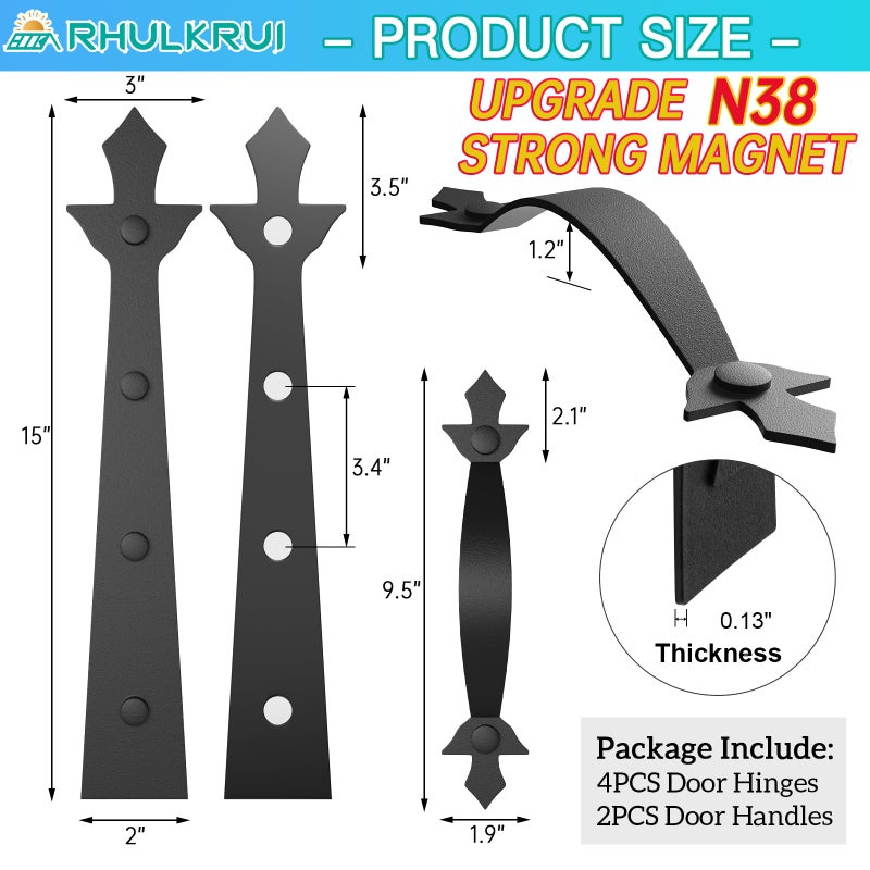 RHULKRUI Strong Magnetic Garage Door Decorative Hardware Garage Door Magnetic Hardware with 4 Strong Magnets Garage Door Decorative Hardware 4 Hinges+2 Handles Second Upgrade N38 Magnet?Double Strong Magnetic? - Image 2